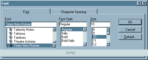 Word 95 Font Dialog